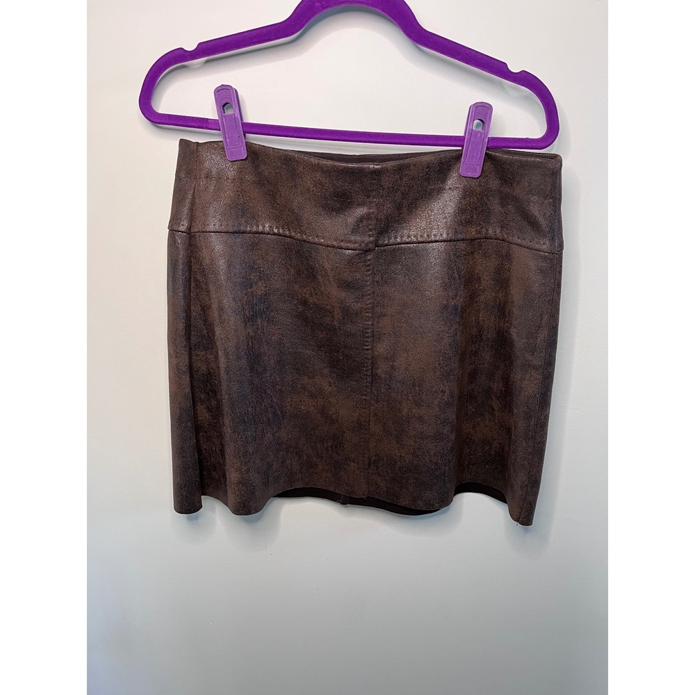Max Studio Brown Faux Leather Distressed Mini Skirt Large 2706L11
